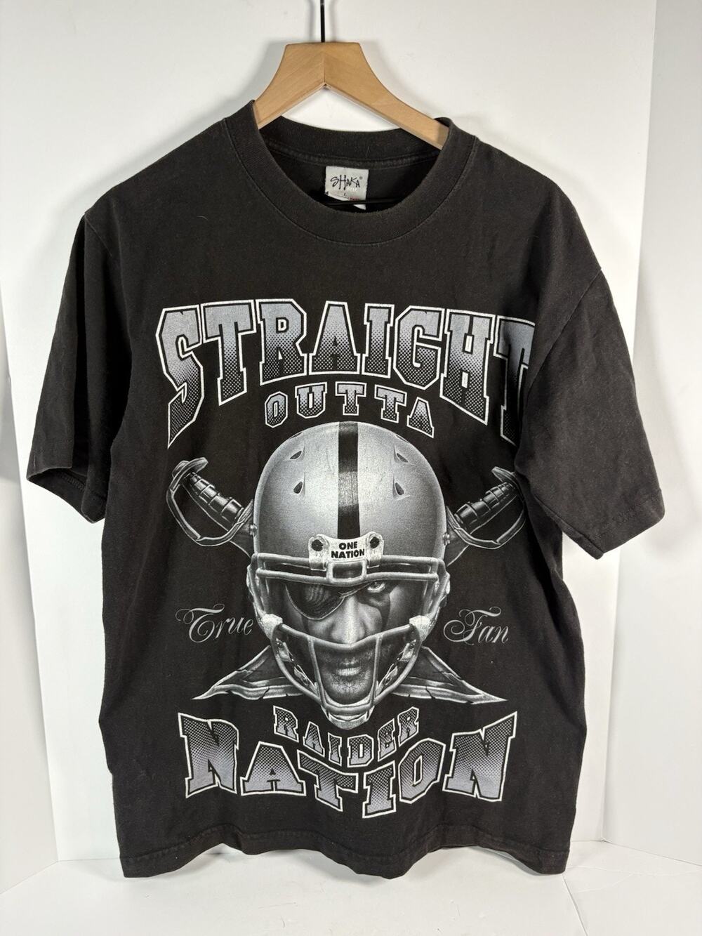 Vintage Y2K Shaka Wear Raider Nation T Shirt Mens L Black Straight Outta Raiders